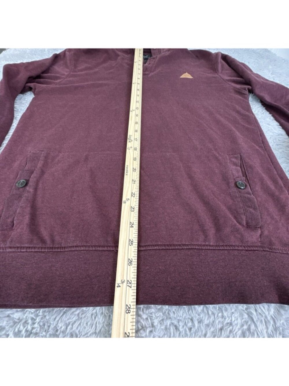 Dravus Mens L Burgundy Pullover Hoodie W/Buttons & Front Pocket Comfort Casual - Picture 6 of 11